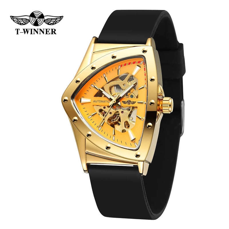 Stainless Steel Silica Gel Strap Skeleton Automatic Luminous Watch for Men