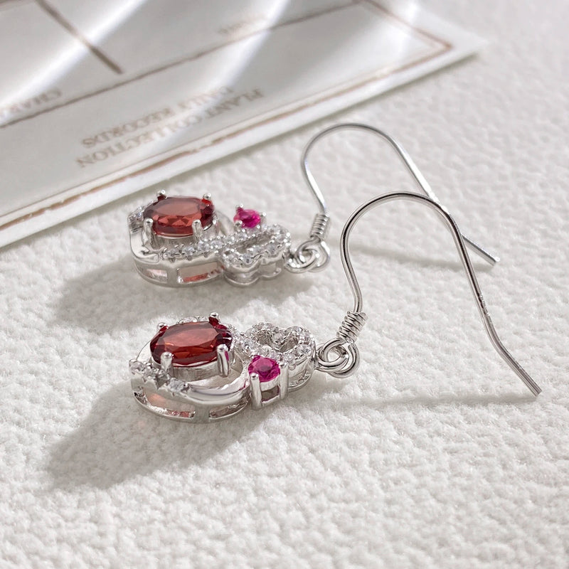 925 Sterling Silver Red Garnet Geometric Dangling Earrings for Women