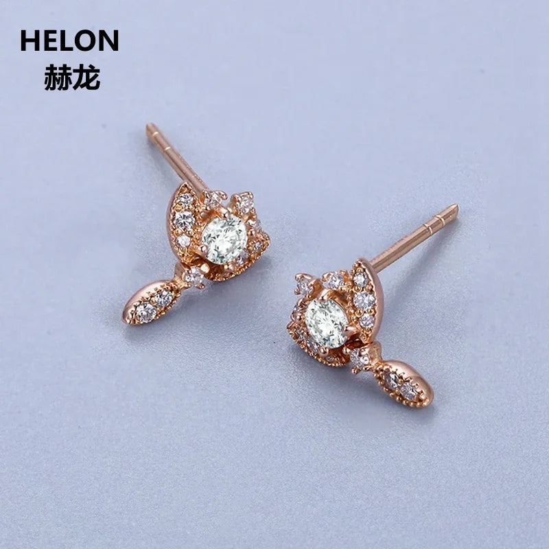 14k Rose Gold Cubic Zirconia Stud Earrings for Women