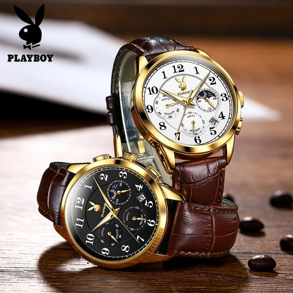 Stainless Steel Leather Quartz Watch for Men