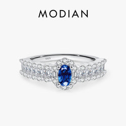 Sterling Silver Oval Blue CZ Ring for Women