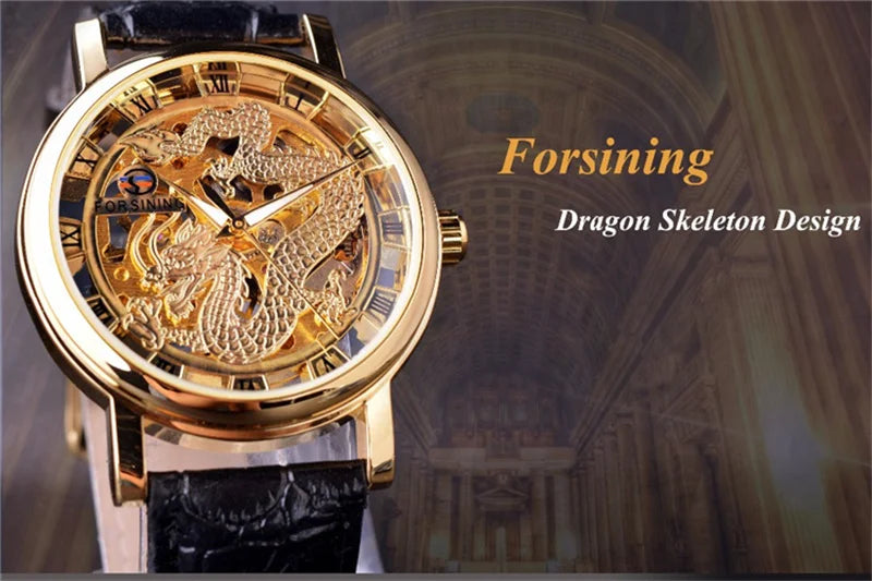 Stainless Steel Dragon Skeleton Mechanical Watch for Men