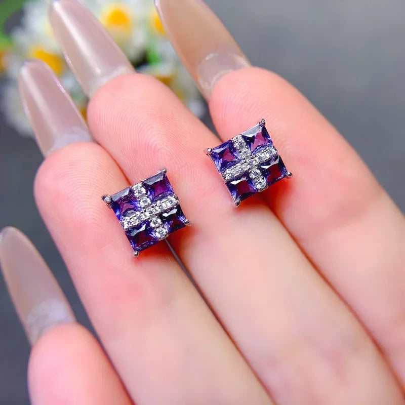 18K Gold Plated Silver Tanzanite Studs for Women