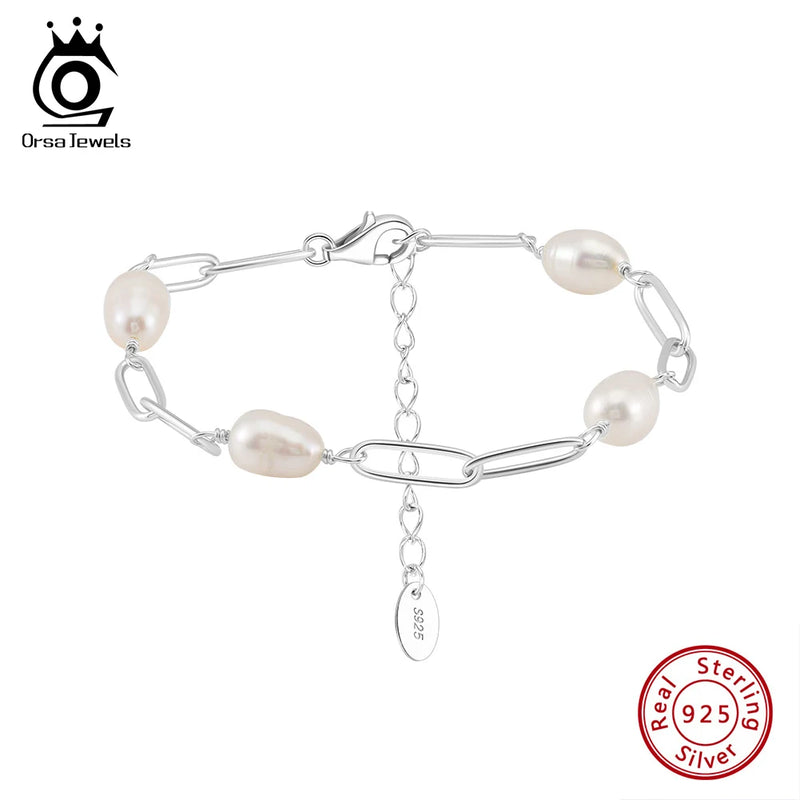 925 Sterling Silver Baroque Freshwater Pearl Bracelet for Women