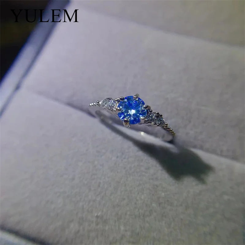 925 Silver 0.5ct Blue Moissanite Ring for Women