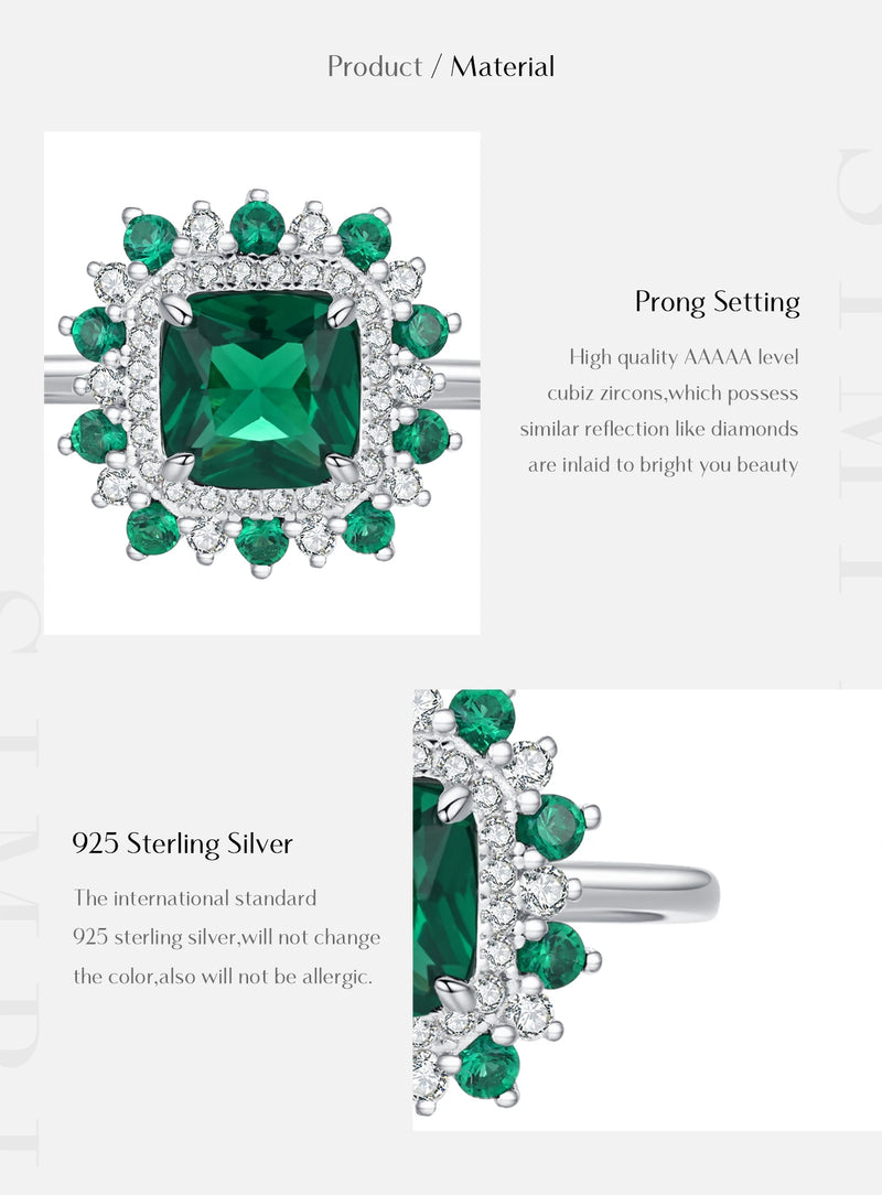 Sterling Silver Green Zirconia Square Ring for Women