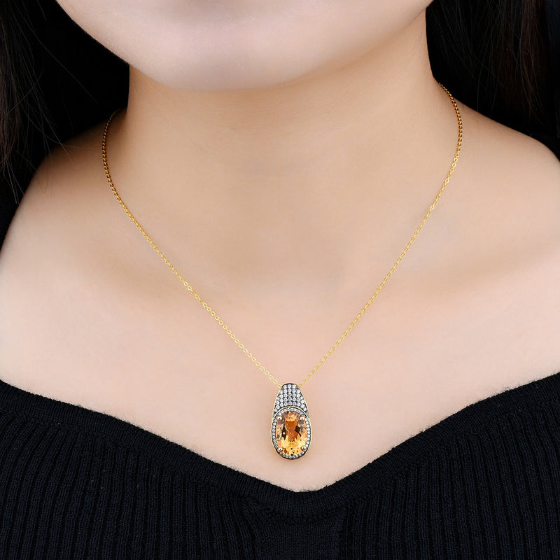 Yellow Gold Plated Sterling Silver Citrine Pendant for Women