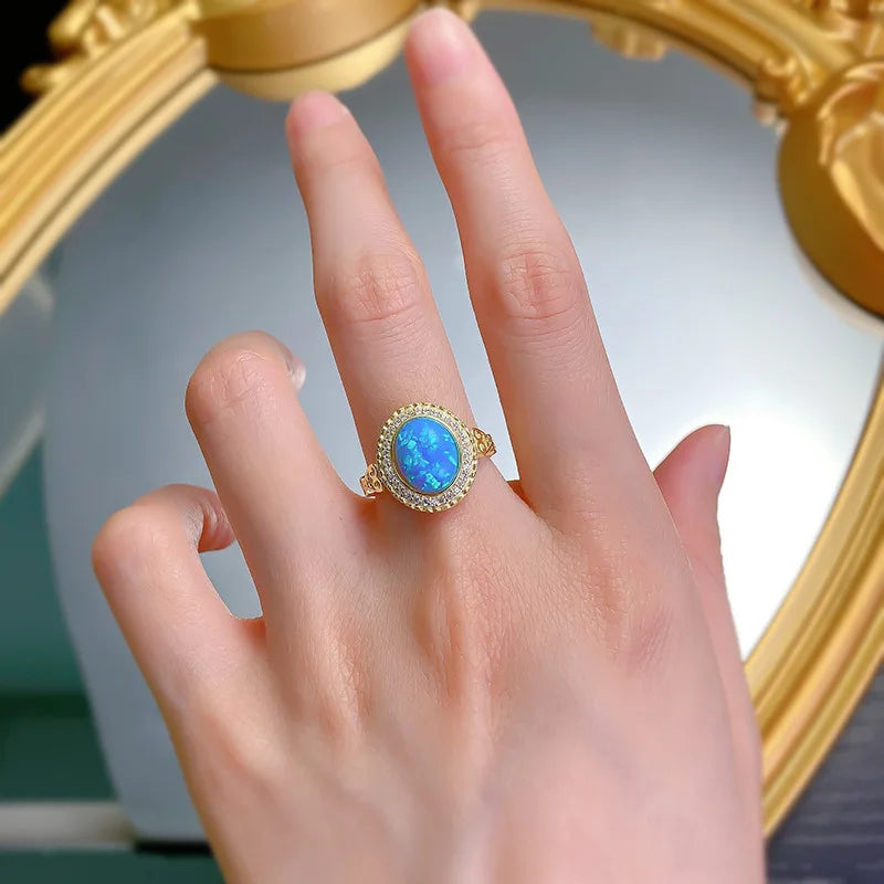 Sterling Silver Blue Opal Wedding Band for Women