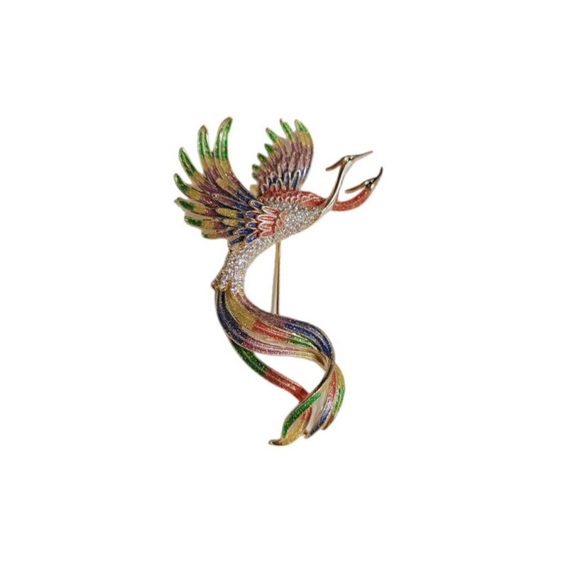 Sterling Silver Colored Enamel Phoenix Brooch for Women