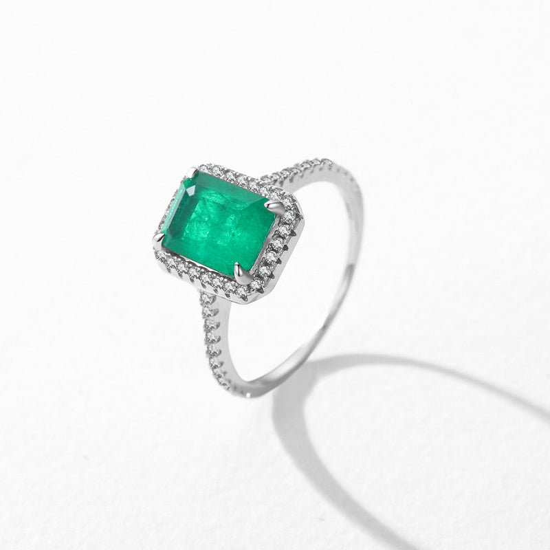 Sterling Silver Rectangle Cut Emerald Ring