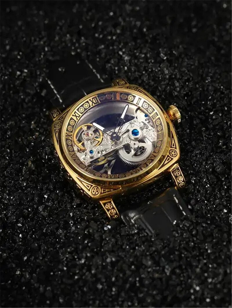 Silver Automatic Mechanical Skeleton Watch with Transparent Case for Men