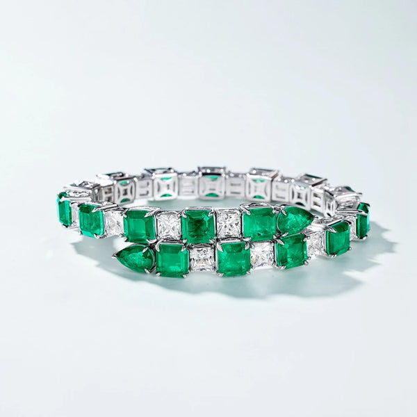 Sterling Silver Emerald High Carbon Diamond Gemstone Bracelet Bangle for Women