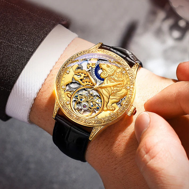 Gold Automatic Skeleton Watch for Men