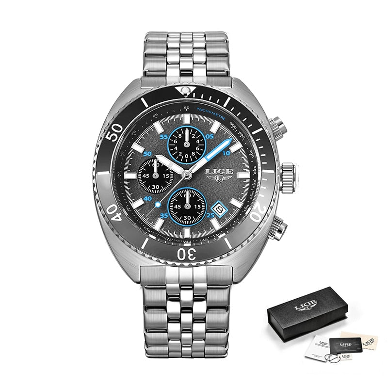 Stainless Steel Quartz Chronograph Wristwatch for Men