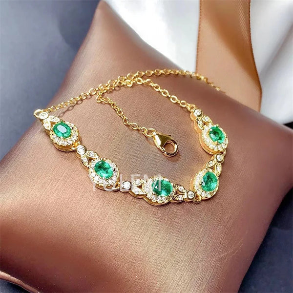 925 Sterling Silver Emerald Bracelet for Women