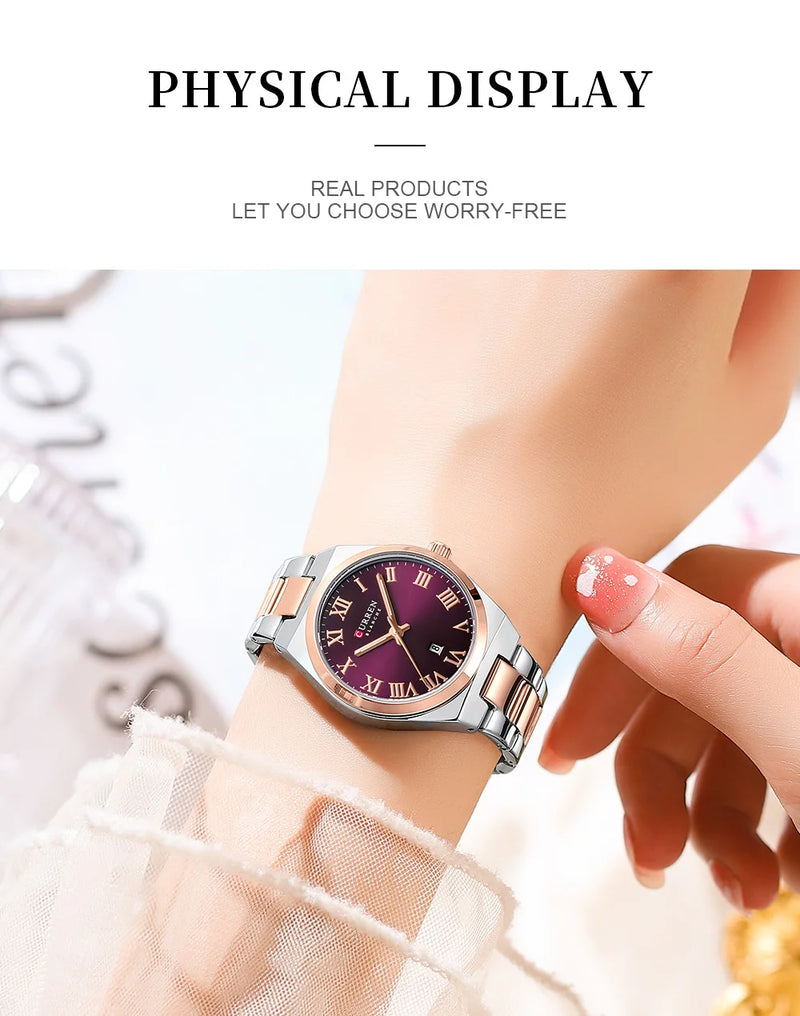 Stainless Steel Quartz Roman Dial Watch for Women