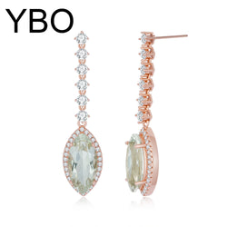 925 Sterling Silver Green Crystal Drop Earrings for Women