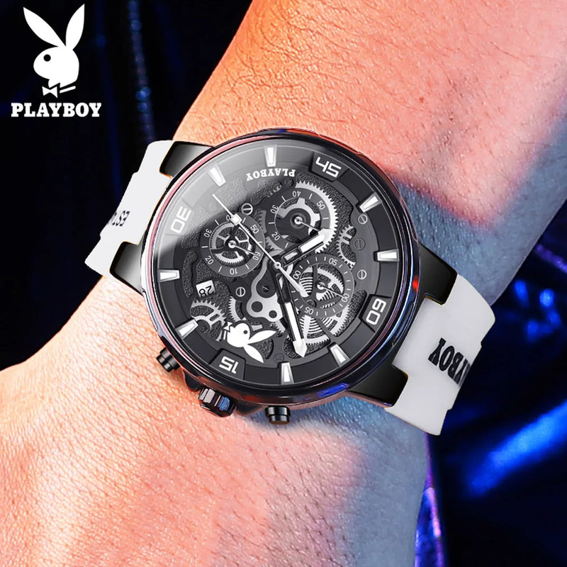 Stainless Steel Silicone Strap Quartz Sports Watch for Men