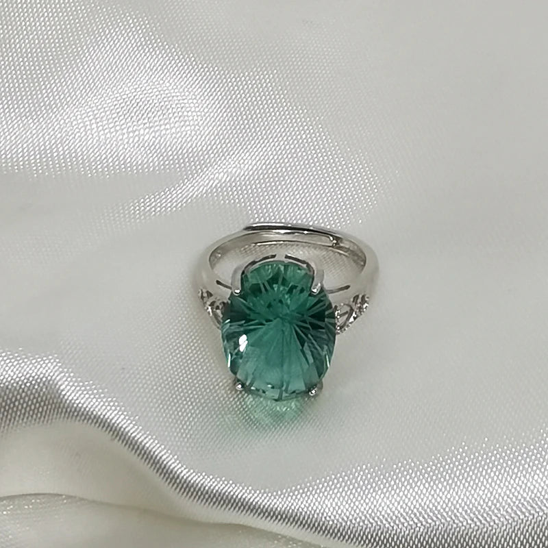 Sterling Silver Green Crystal Ring for Women