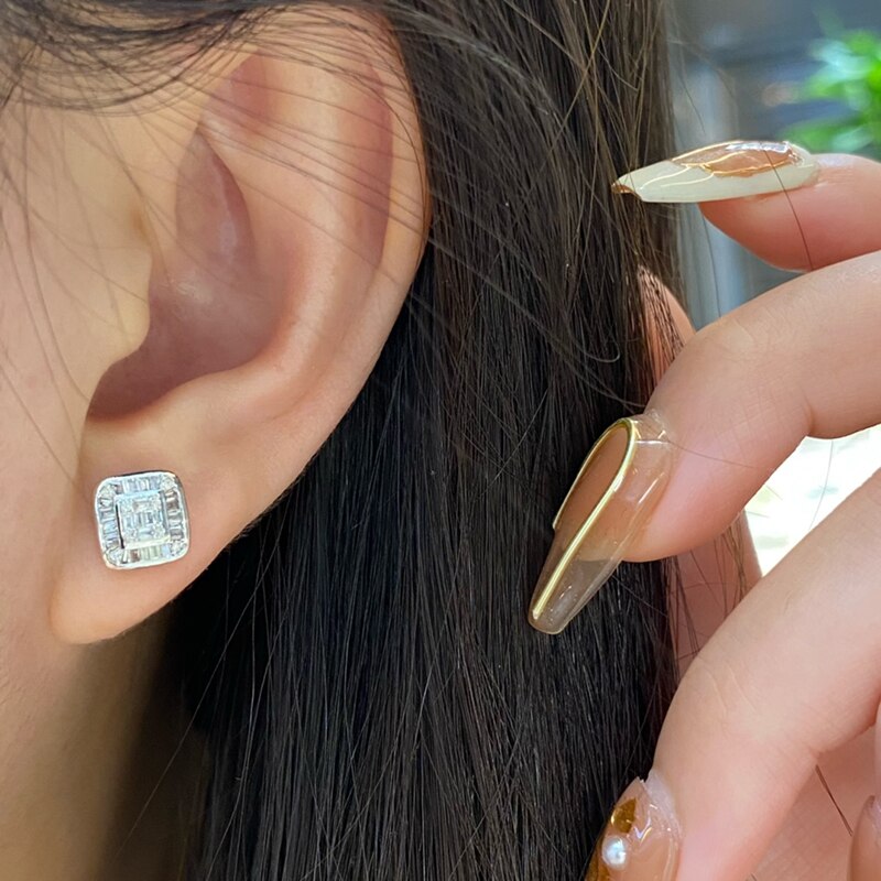 18K White Gold Natural Diamond Square Earrings for Women