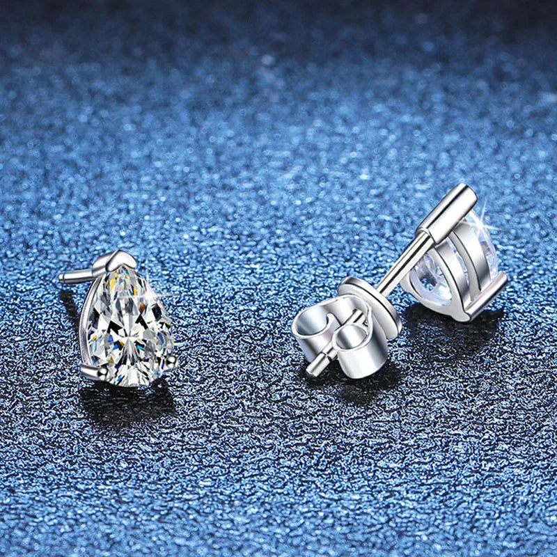 Sterling Silver 1ct Pear Cut Moissanite Stud Earrings for Women