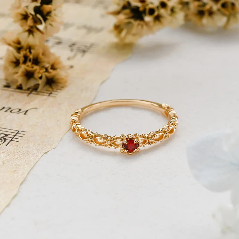 S925 Silver Gold Plated Lab Created Ruby Hollow Out Thin Engagement Ring for Women