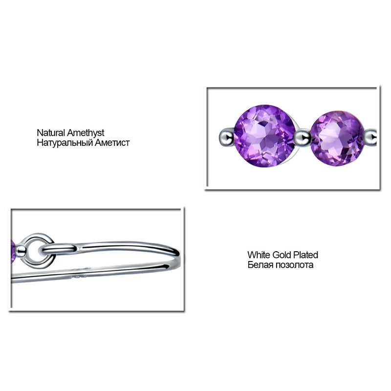 925 Sterling Silver Natural Amethyst Drop Earrings for Women