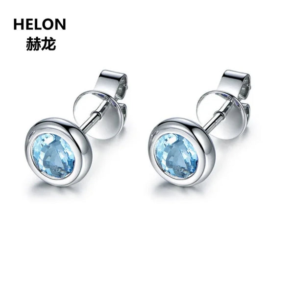 14k White Gold Sky Blue Topaz Stud Earrings for Women