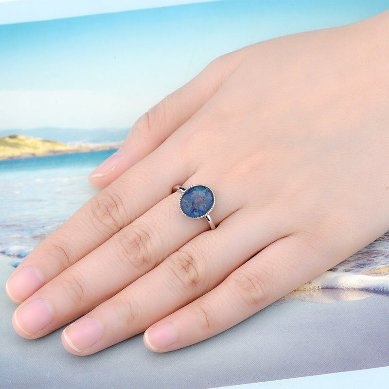 Solid Silver 3 Carat Opal Ring for Women