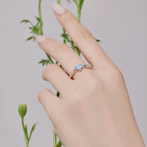 Sterling Silver Blue Opal Heart Ring with 5A Zircon for Women