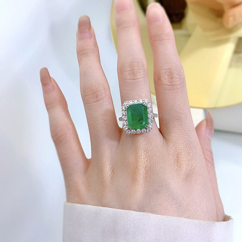 925 Sterling Silver Emerald Cut Emerald 1.00ct Engagement Ring for Her