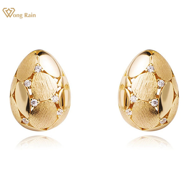 Wong Rain 18K Gold Plated 925 Sterling Silver Lab Sapphire Gemstone Personality Pear Ear Studs Earrings for Women Fine Jewelry