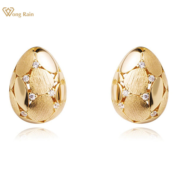 18K Gold Plated Sterling Silver Lab Sapphire Pear Stud Earrings for Women