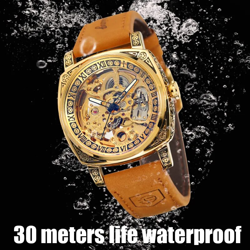 Stainless steel Leather Band Mechanical Watch for Men