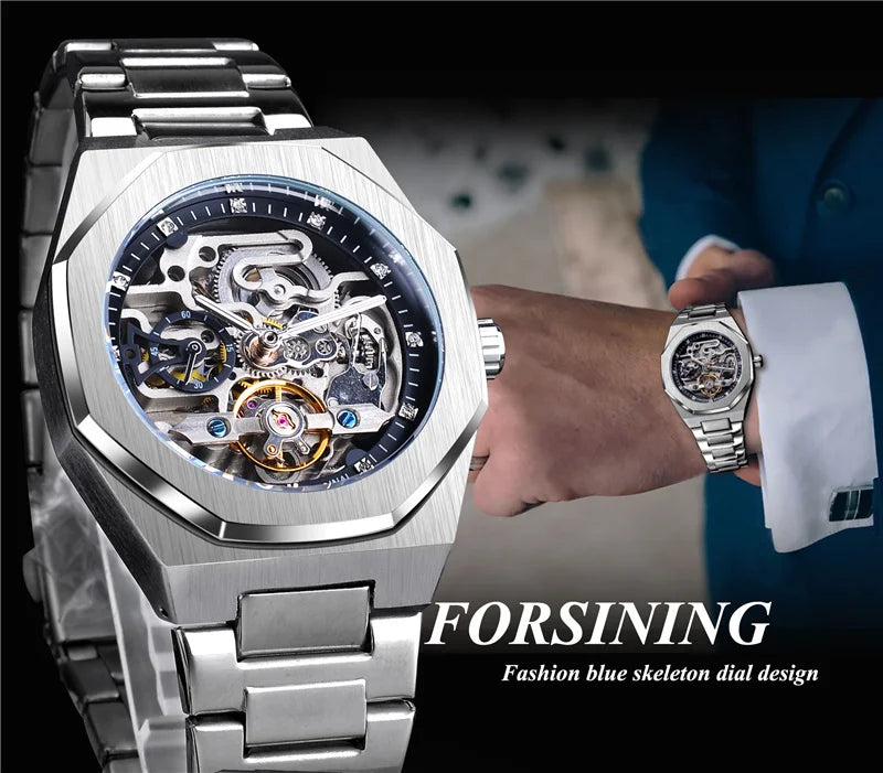 Stainless Steel Automatic Mechanical Military Sports Watch for Men