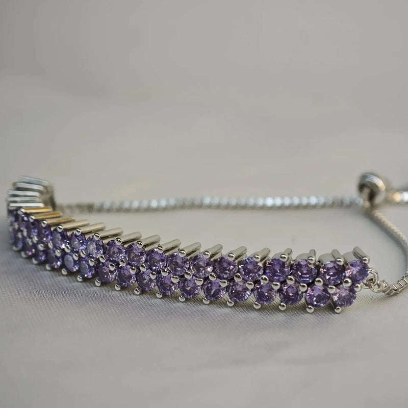 Sterling Silver Amethyst Bangle Bracelets 26cm for Women