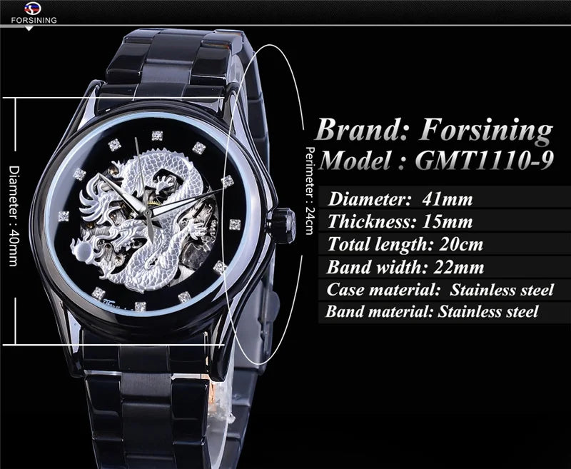 Golden Stainless Steel Skeleton Automatic Mechanical Watch for Men