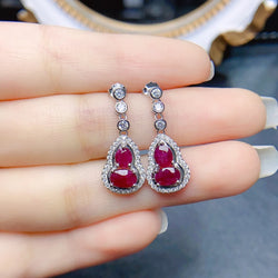 Sterling Silver Natural Ruby Gourd Earrings for Women