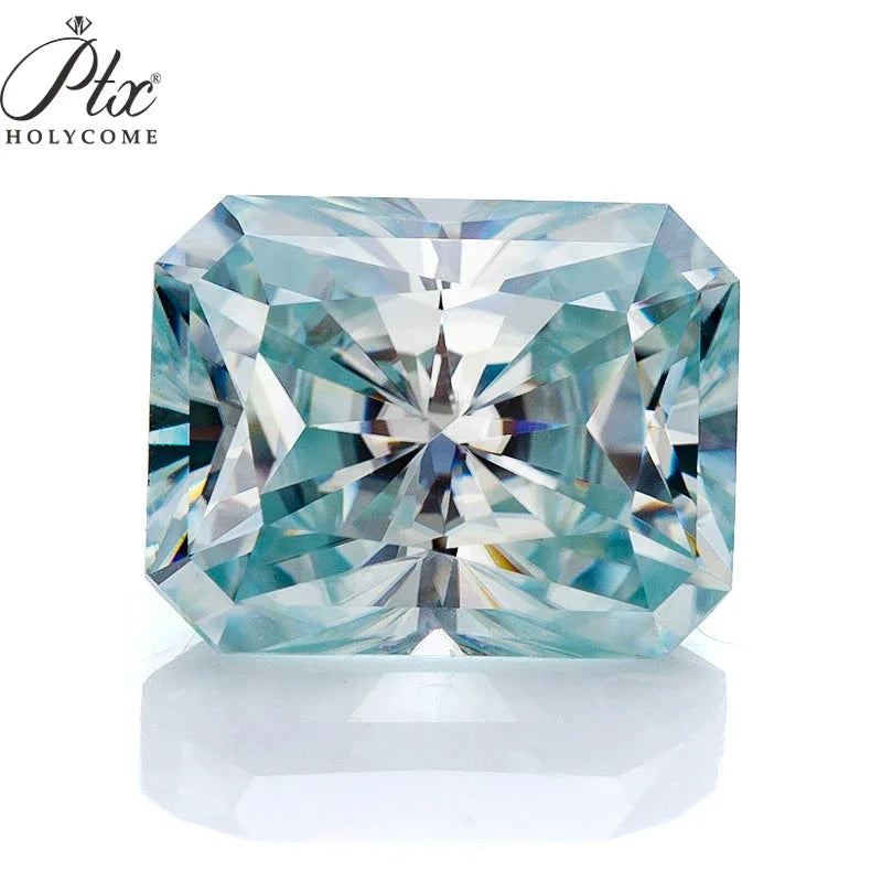 925 Sterling Silver Aqua Blue Moissanite Radiant Cut Jewelry for Women