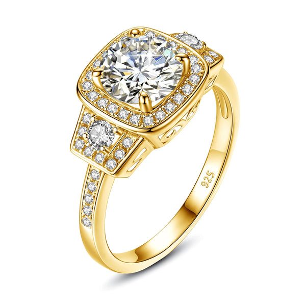 925 Silver Gold Plated 1.5ct D Color Moissanite Ring for Women