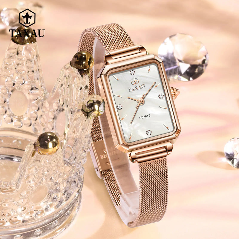 Stainless Steel Quartz Square Watch for Women