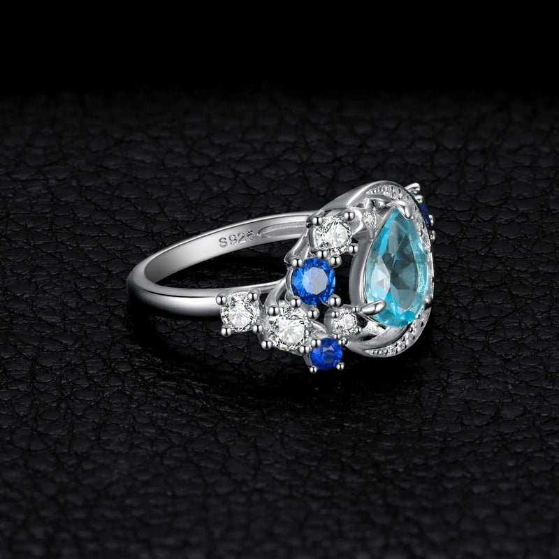 925 Sterling Silver Sky Blue Topaz Sapphire Statement Ring for Woman