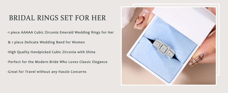 Sterling Silver Emerald Cut Cubic Zirconia Wedding Band Set for Women