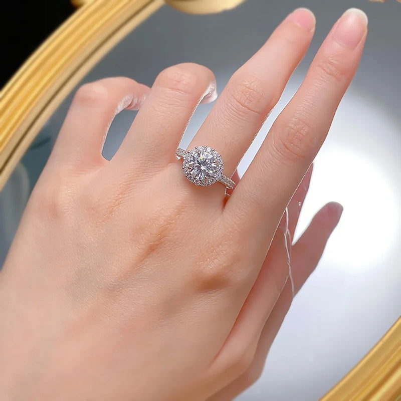 925 Sterling Silver Round 8mm Diamond Ring for Women