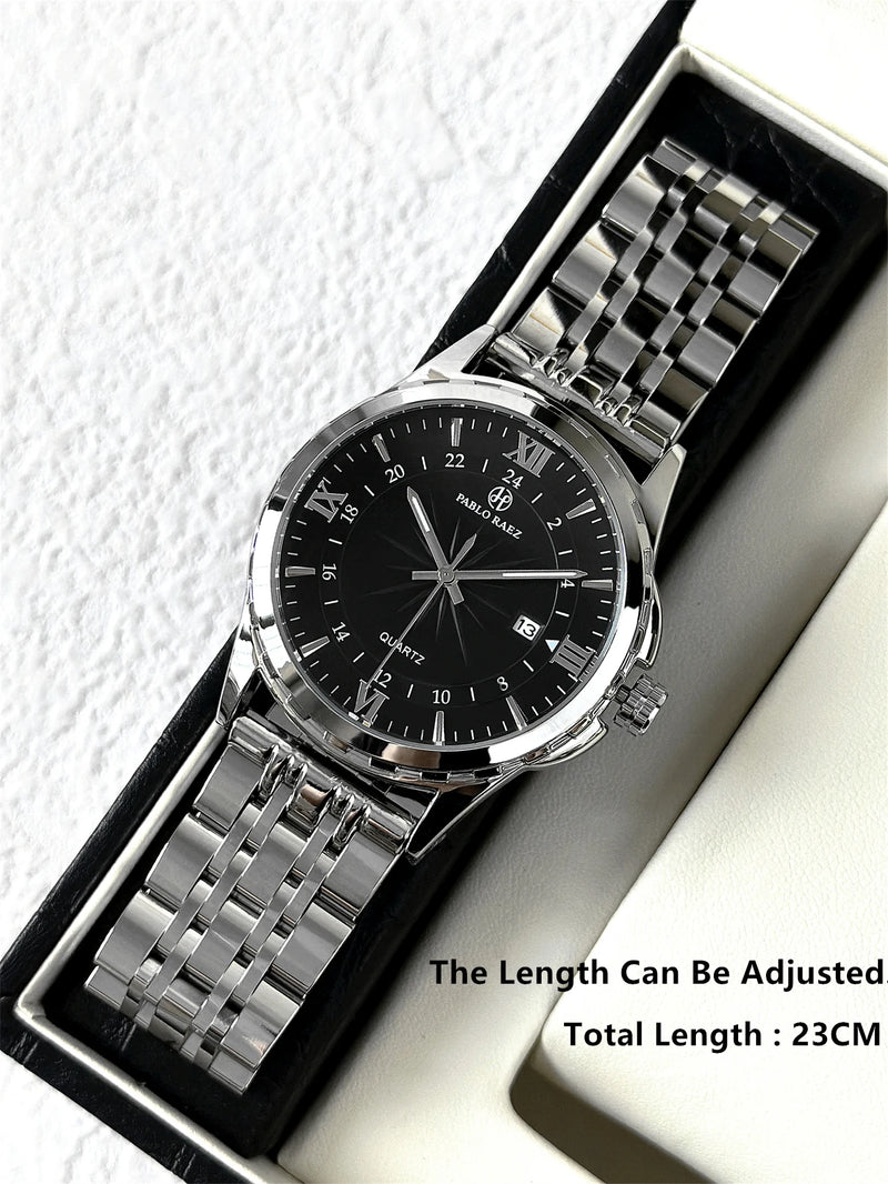 Luxury Silver Stainless Steel Wristwatch with Luminous Display and Waterproof Design for Men