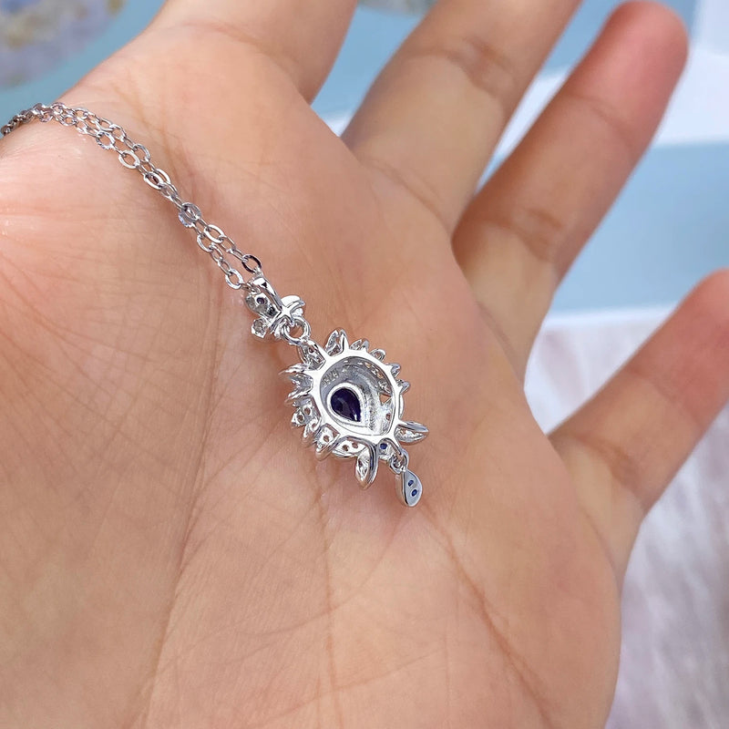 Sterling Silver Natural Sapphire Pendant Necklace for Women