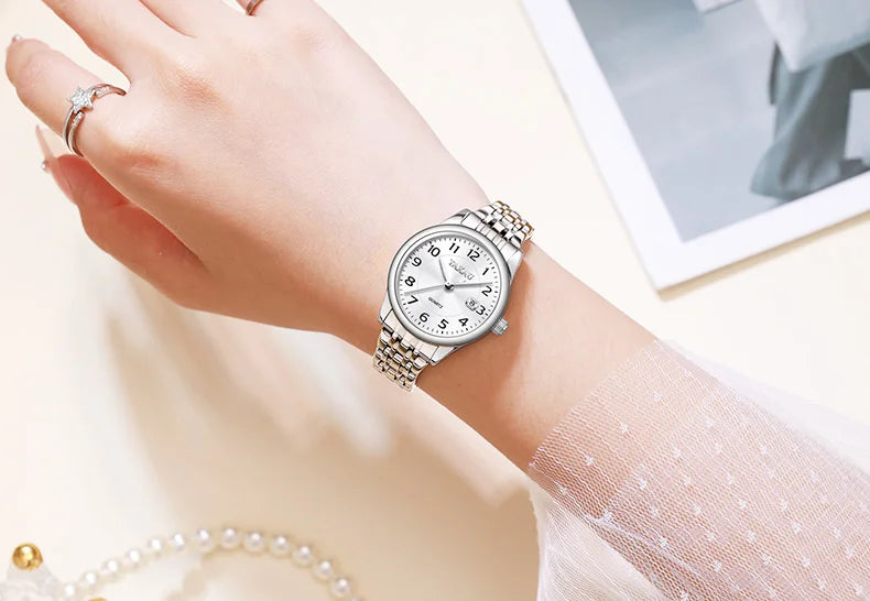 Stainless Steel Quartz Watch with Waterproof Feature for Women