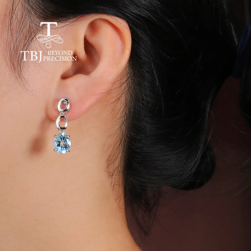 S925 Silver Sky Blue Topaz Ring and Earring Jewelry Set for Women.