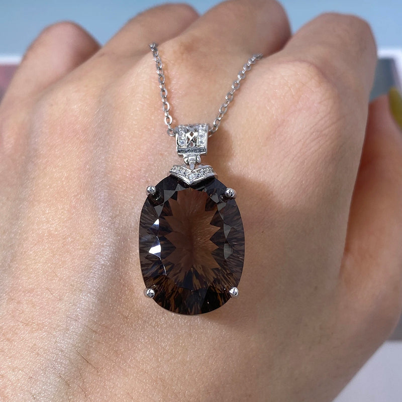 925 Sterling Silver Smoky Quartz Necklace for Women