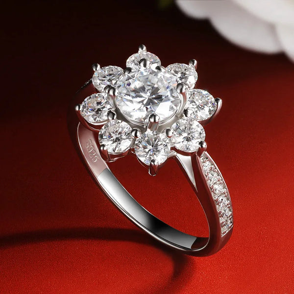 925 Sterling Silver Gold Plated Moissanite Sunflower Wedding Ring for Women